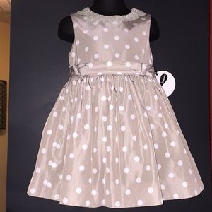 Little girls tan and beige polka dot dress